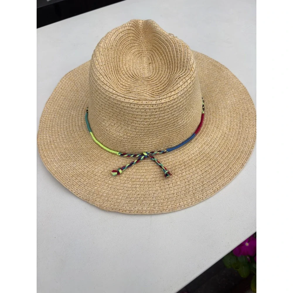 American Eagle Outfitters Tan Straw Sun Hat Multi Color Woven Band One Size